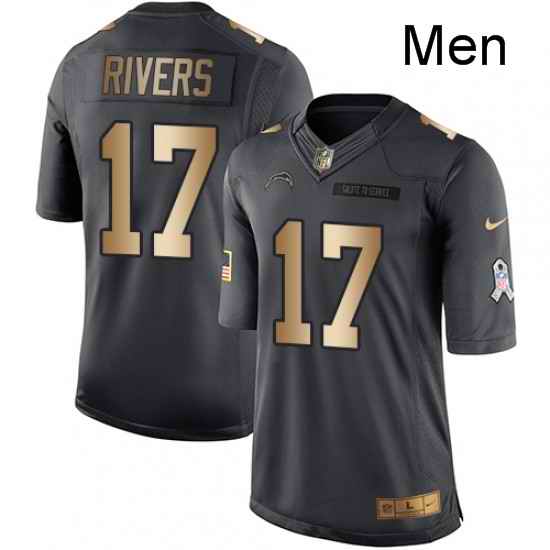 Men Nike Los Angeles Chargers 17 Philip Rivers Limited BlackGold Salute to Service NFL Jersey